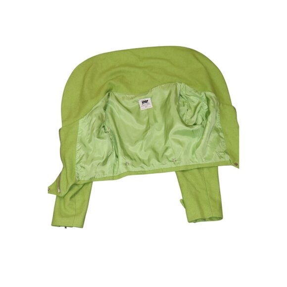 Vintage 80s SANTANA Lime Green Crop Jacket Oversized Collar Zip Front M - Picture 9 of 9